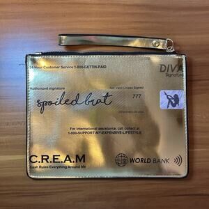 Gold Spoiled Brat Diva Signature Credit Card Clutch Zipper Approx 8.5"x6.5"